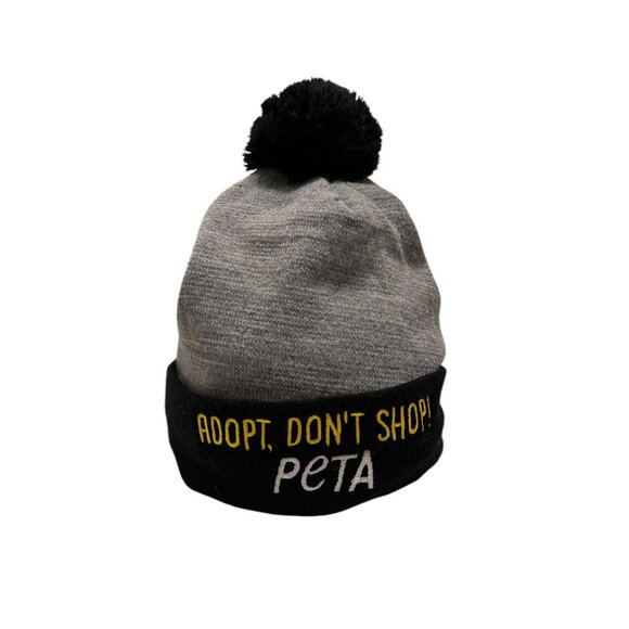 NWOT Adopt Don't Shop PETA Cat Ear Beanie With Pom Pom - Picture 5 of 7